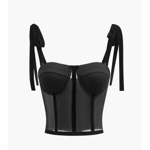 Commense Bustier Corset Womens Size Medium Black Velvet Mesh Boning Sexy Cabaret